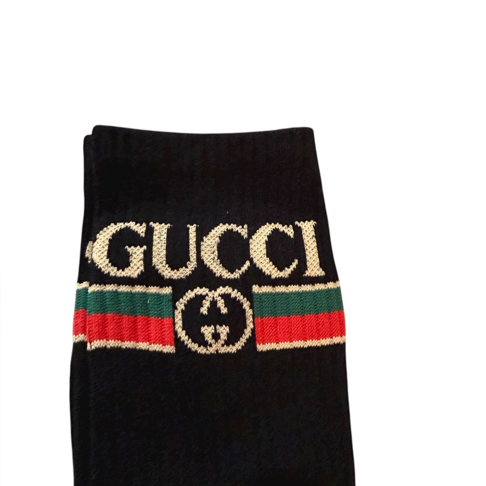 NWT 2 Pair Gucci Outlet Men's Socks Tan and black with classic Gucci Stripes - Picture 4 of 4
